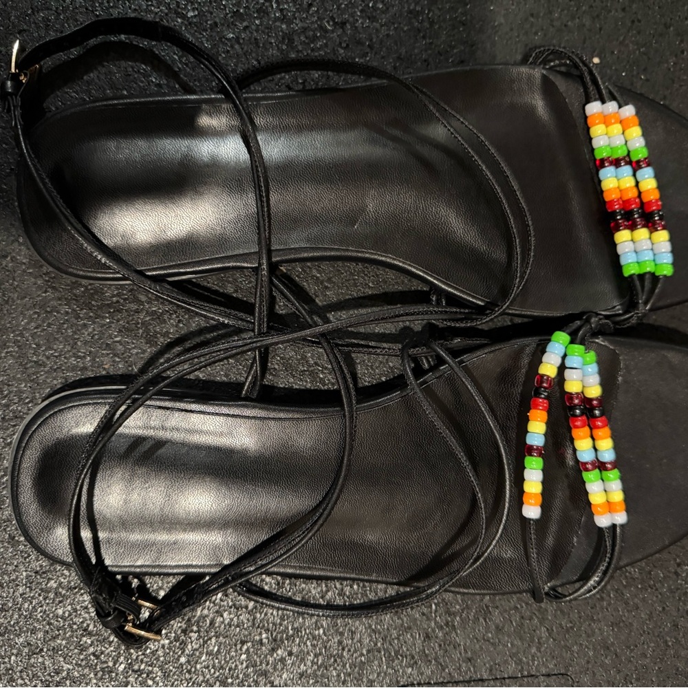 Amazon Black Sandals with Multicolor Beads